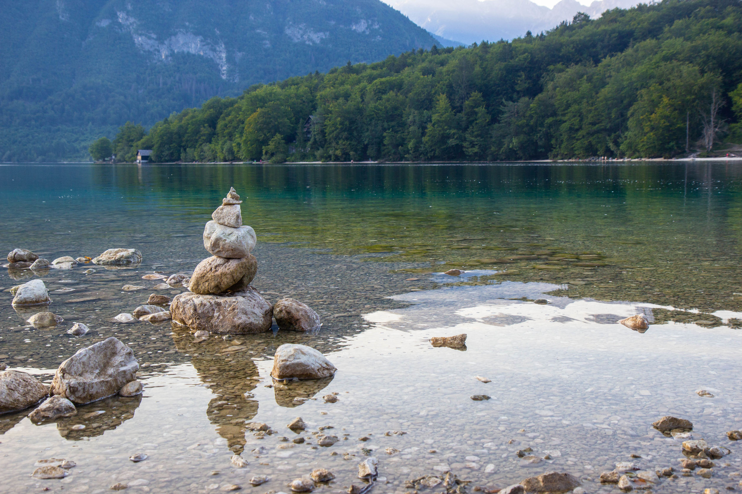 Pyramid of stones at Bohinj lake, Julian Alps, Slovenia